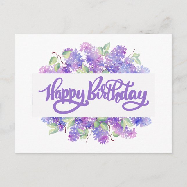 Carte Postale Joyeuse aquarelle d'anniversaire Purple Lilac Fleu (Devant)