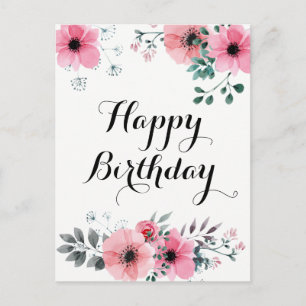 Carte Postale Joyeuse aquarelle d'anniversaire rose floral