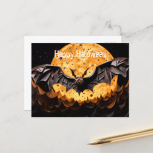 Carte Postale Joyeuse chauve-souris d'Halloween et lune
