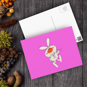 Carte Postale Joyeuse danse mignonne lapin blanc