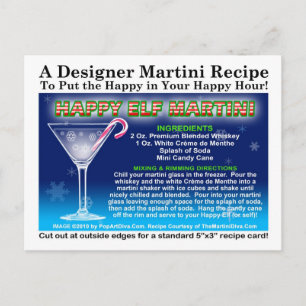 Carte postale Joyeuse Elf Christmas Martini Recett