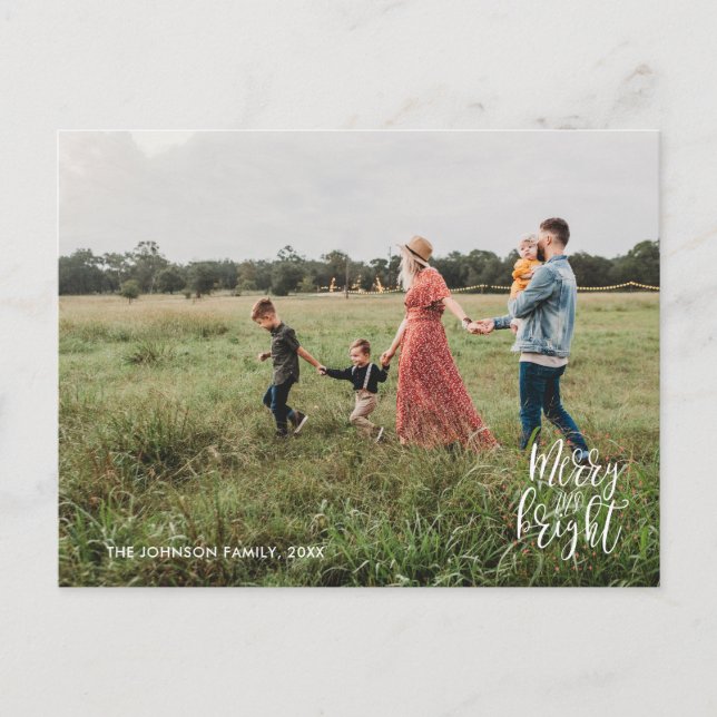 Carte Postale Joyeuse et brillante typographie de Noël Photo Car (Devant)