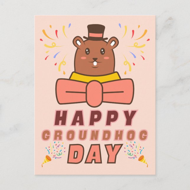 Carte Postale Joyeuse fête de la marmotte - Célébration de la jo (Devant)