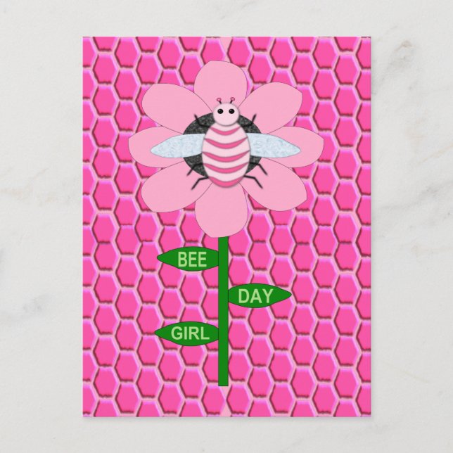Carte Postale Joyeuse Fête de l'Abeille Fille Rose Anniversaire  (Devant)