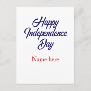 Carte Postale joyeuse fête de l'indépendance nom bleu rouge amér