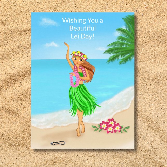 Carte Postale Joyeuse Fête des Lei Hawaïenne Fille de Hula Plage (Créateur téléchargé)