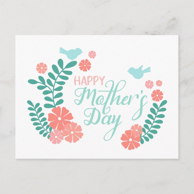 Carte Postale Joyeuse fête des mères calligraphie texte fleurs (Devant)