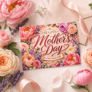 Carte Postale Joyeuse Fête des Mères Fleur de Pivoine Rose Amour