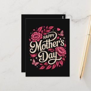 Carte Postale Joyeuse Fête des Mères Maman Florale Mignonne