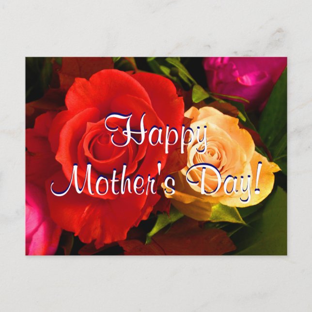 Carte Postale Joyeuse fête des mères Roses rouges jaunes (Devant)