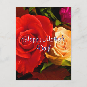 Carte Postale Joyeuse fête des mères Roses rouges jaunes