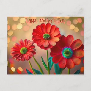 Carte Postale Joyeuse Fête des Mères Trois Marguerites Rouges Te
