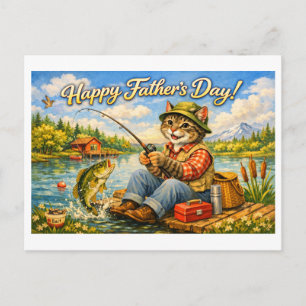 Carte Postale Joyeuse Fête des Pères à votre papa chat pêcheur p