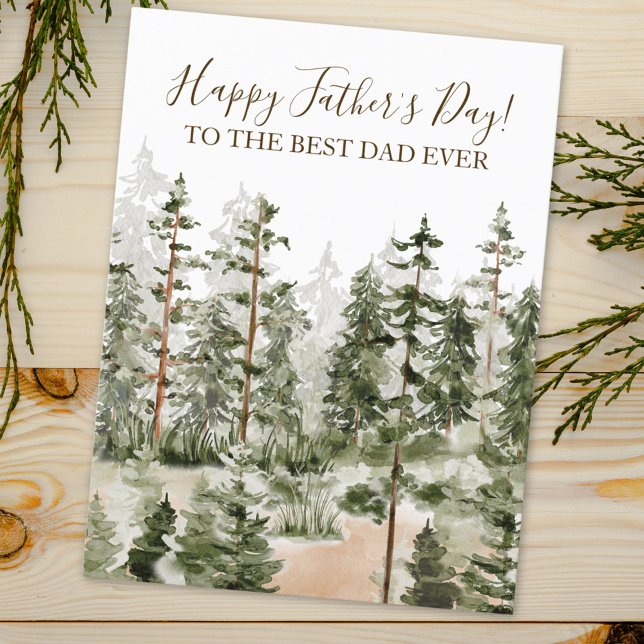Carte Postale Joyeuse Fête des Pères Aquarelle Rustique Forêt Ve (Close up)