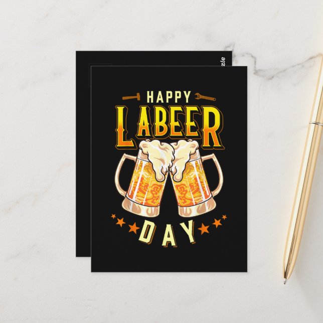 Carte Postale Joyeuse Fête du Travail Bière Drôle (Devant/Arrière en situation)