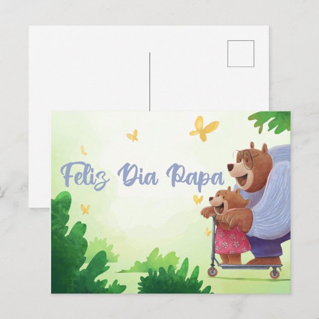 Carte Postale Joyeuse Fête Papa - Fête des Pères Espagnole (Devant / Derrière)
