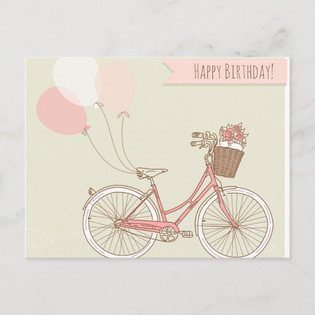Carte Postale Joyeuse fille cycliste anniversaire (Devant)