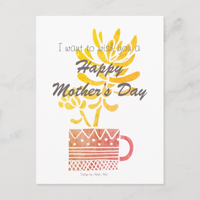 Carte Postale Joyeuse fleur jaune de la fête des mères (Devant)
