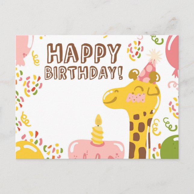 Carte Postale Joyeuse Giraffe d'anniversaire (Devant)