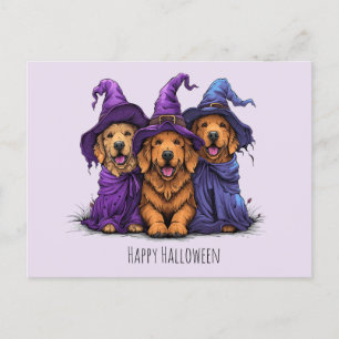 Carte Postale Joyeuse Halloween Golden Retriever Chiens sorcière