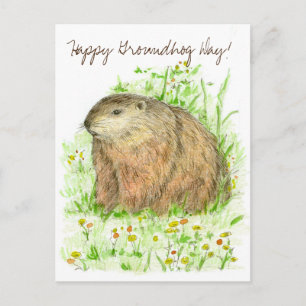 Carte Postale Joyeuse journée de la marmotte Marmotte Animal Art