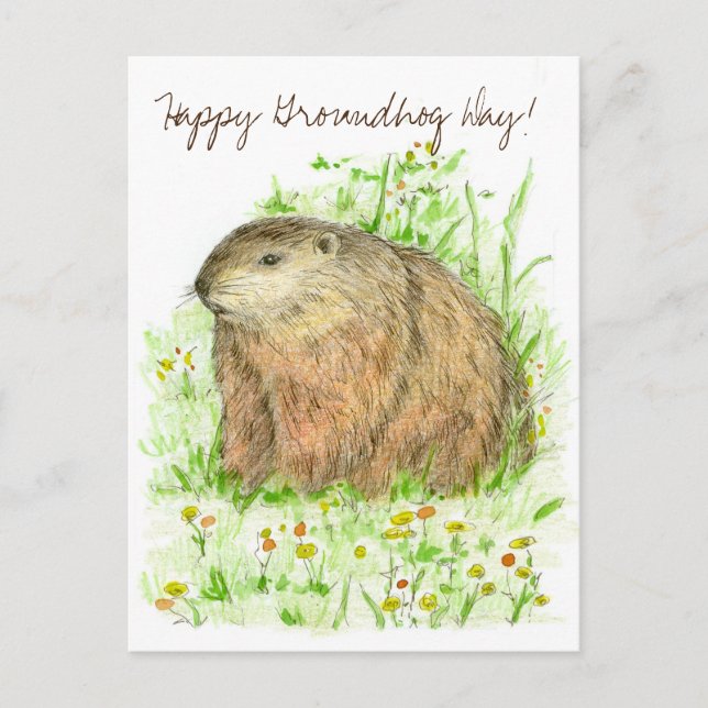 Carte Postale Joyeuse journée de la marmotte Marmotte Animal Art (Devant)