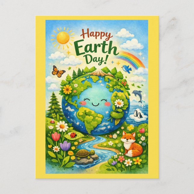 Carte Postale Joyeuse Journée de la Terre – Mignons Animaux de l (Devant)