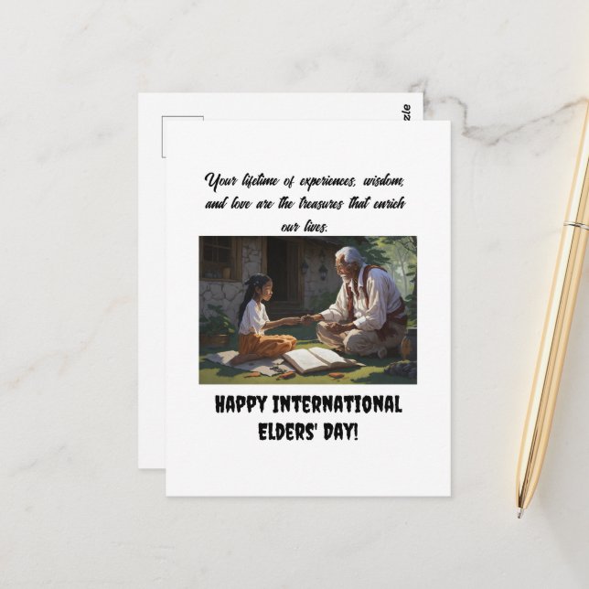 Carte Postale joyeuse journée internationale des aînés (Devant/Arrière en situation)