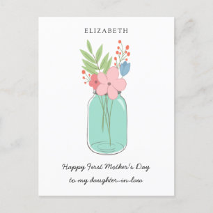 Carte Postale Joyeuse première fête des mères Mason Jar fille en