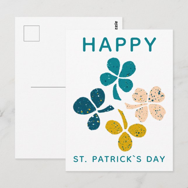 Carte Postale Joyeuse Saint-Patrick Clover Dessin de trèfle (Devant / Derrière)