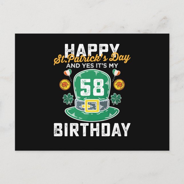 Carte Postale Joyeuse Saint-Patrick et oui c'est mon 58e anniver (Devant)
