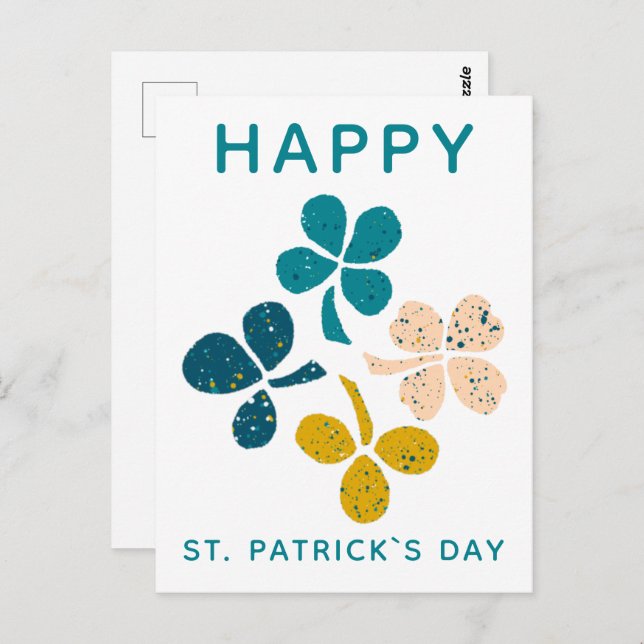 Carte Postale Joyeuse Saint Patrick`s day Clover Shamrock Dessin (Devant / Derrière)