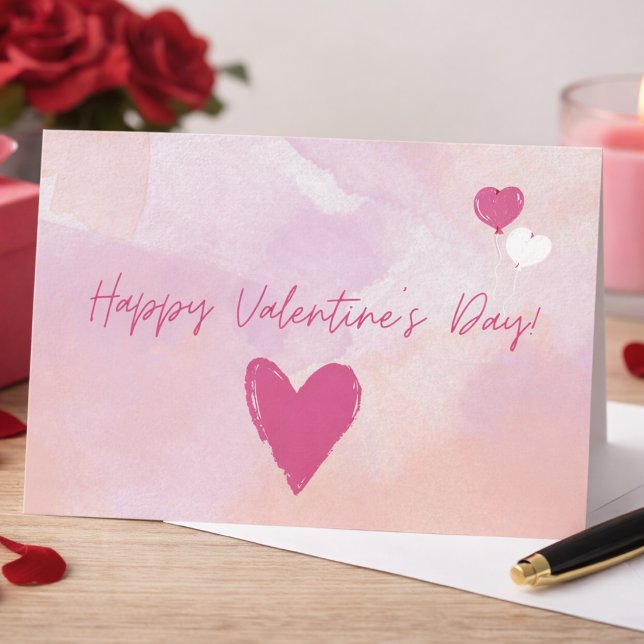 Carte Postale Joyeuse Saint-Valentin à l'aquarelle rose tendre (Créateur téléchargé)