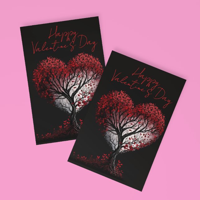 Carte Postale Joyeuse Saint-Valentin Arbre au cœur rouge (Créateur téléchargé)