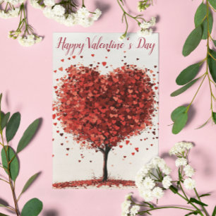 Carte Postale Joyeuse Saint-Valentin Arbre Rouge en forme de Cœu