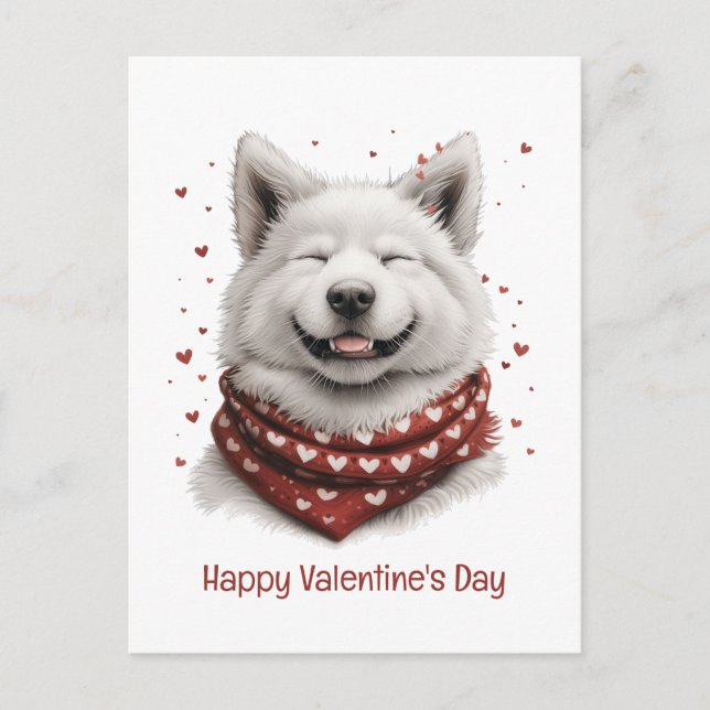 Carte Postale Joyeuse Saint-Valentin chien Samoyède (Devant)