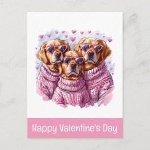 Carte Postale Joyeuse Saint-Valentin Chiens Retriever D'Or