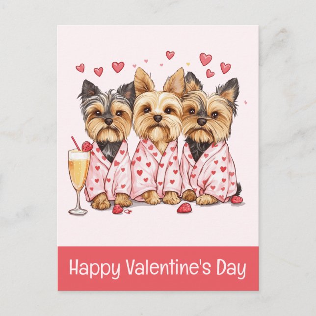 Carte Postale Joyeuse Saint-Valentin Chiens Yorkshires (Devant)