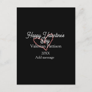 Carte Postale Joyeuse Saint-Valentin cœur rouge paillettes noir
