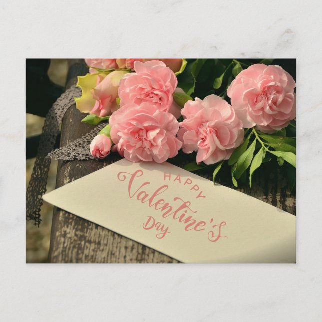 Carte Postale Joyeuse Saint-Valentin Fleurs Roses pour Elle (Devant)