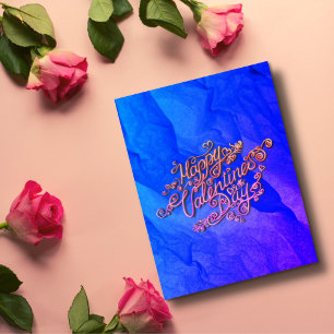 Carte Postale Joyeuse Saint-Valentin lettrage cœur bleu
