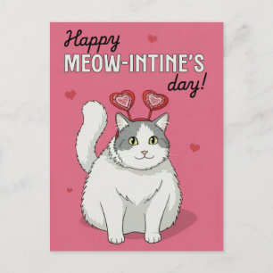 Carte Postale Joyeuse Saint-Valentin Mignon Chat Avec Serre-Tête