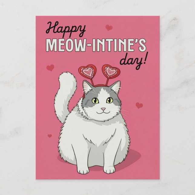 Carte Postale Joyeuse Saint-Valentin Mignon Chat Avec Serre-Tête (Devant)