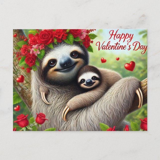 Carte Postale Joyeuse Saint-Valentin Mignon Paresseux  (Devant)