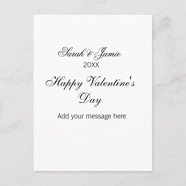 Carte Postale Joyeuse Saint-Valentin nom date message simple élé (Devant)