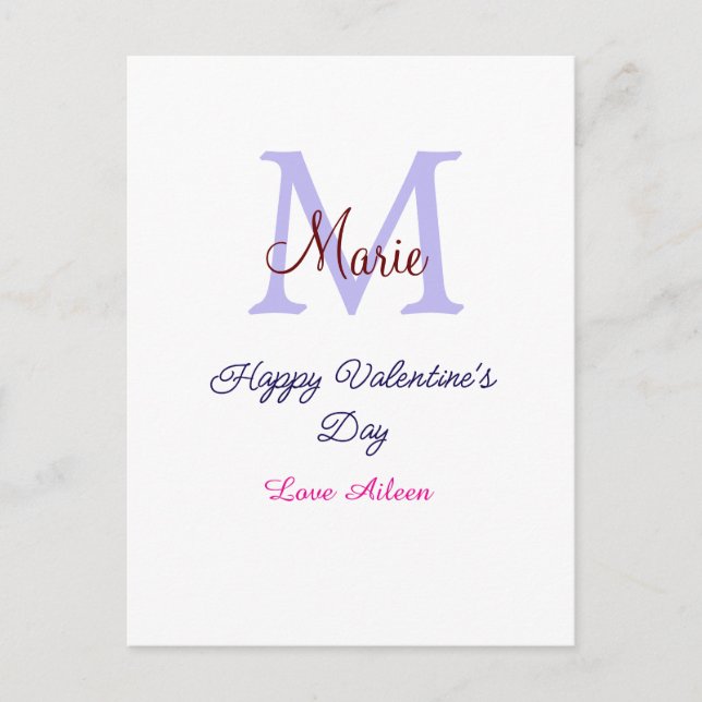 Carte Postale Joyeuse Saint-Valentin pastel violet monogramme ro (Devant)