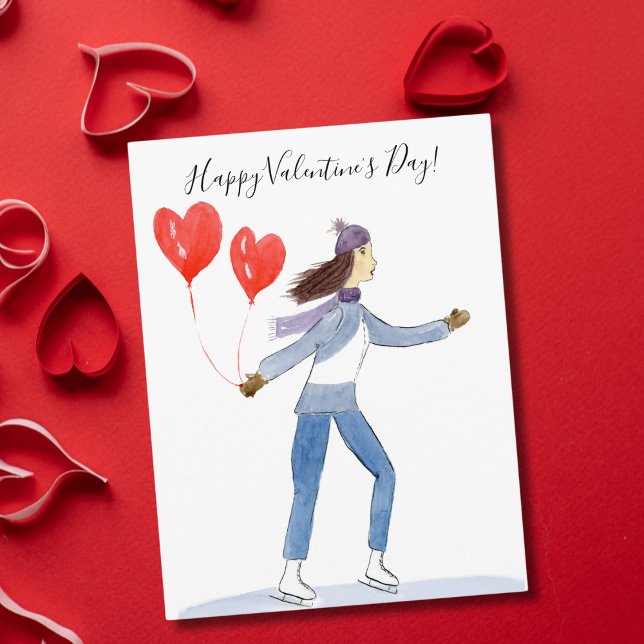 Carte Postale Joyeuse Saint-Valentin Patineuse Aquarelle (Créateur téléchargé)