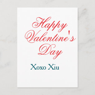 Carte Postale Joyeuse Saint-Valentin rouge bleu xoxo amour nom