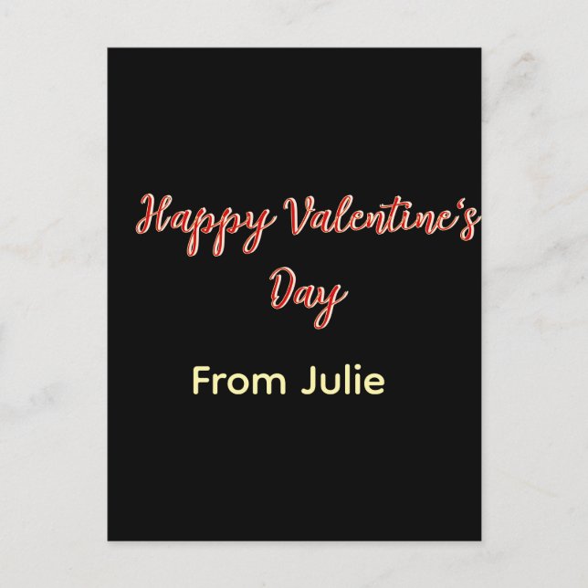 Carte Postale Joyeuse Saint-Valentin rouge noir de nom stylé  (Devant)