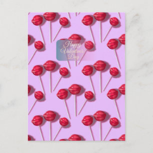 Carte Postale Joyeuse Saint-Valentin Sucette Mignonne Motif Rose